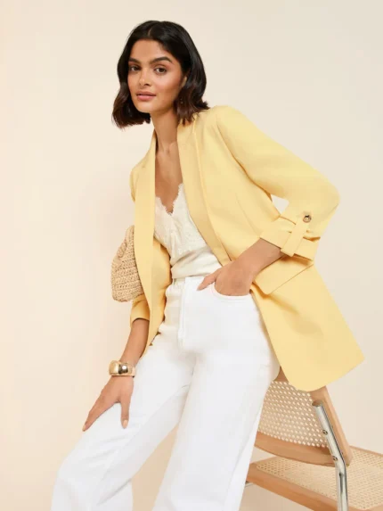 Friends Like These Buttermilk Yellow Petite Edge to Edge Tailored Sleeve Detail Blazer